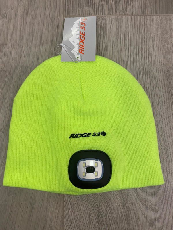Ridge 53 LED Light Running Beanie Hat (Rechargeable by USB) Fluorescent Yellow