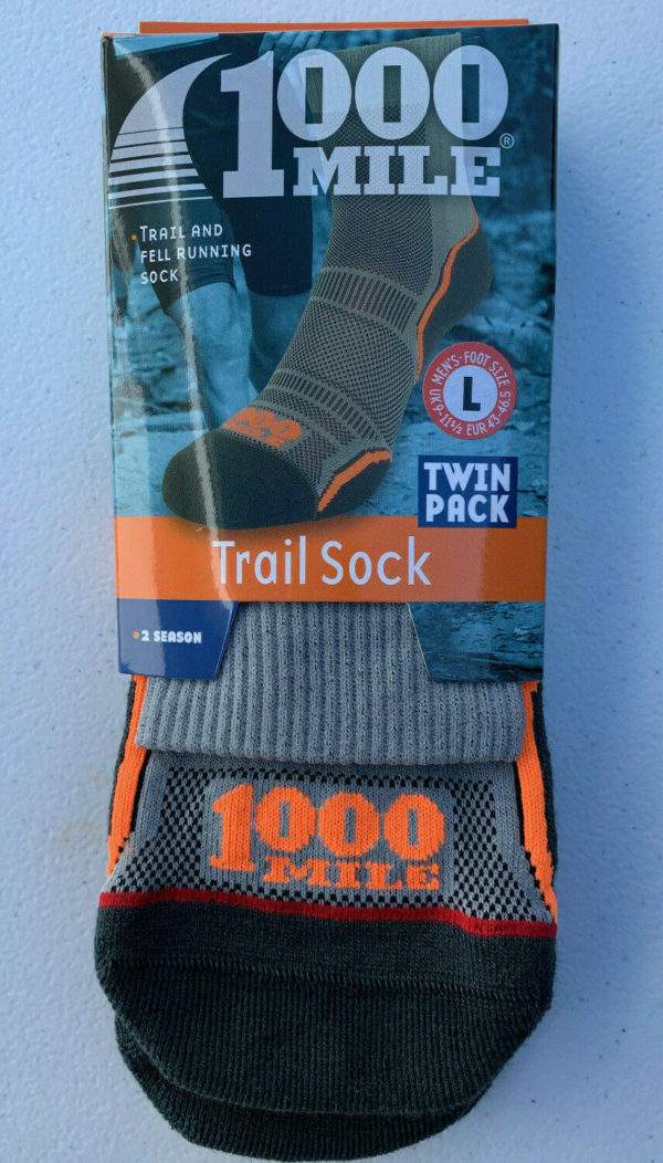 1000 Mile Single Layer Trail Socks 2 Pair Pack Grey/Black/Orange (Men's)