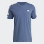 adidas Essentials 3 Stripes Tee Shirt Crew Blue/White (Men's) - Image 4