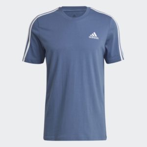 adidas Essentials 3 Stripes Tee Shirt Crew Blue/White (Men's)