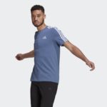 adidas Essentials 3 Stripes Tee Shirt Crew Blue/White (Men's) - Image 2