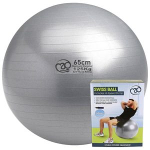 Fitness Mad 65cm 125kg Swiss Gym / Yoga Ball with Pump Silver