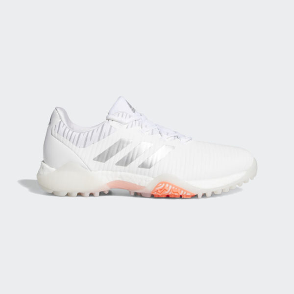 adidas Codechaos Spikeless Golf Shoes Cloud White / Silver Metallic / Signal Coral (Ladies)