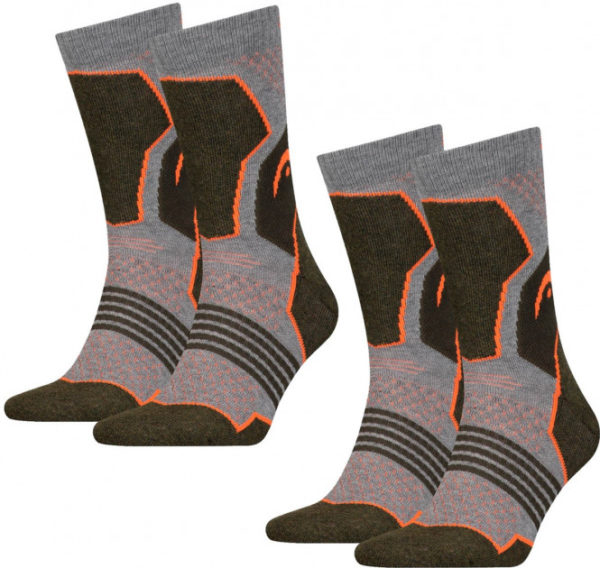 Head Hiking Crew Sock Green/Grey Twin pack Unisex Size 9-11 (Adult)
