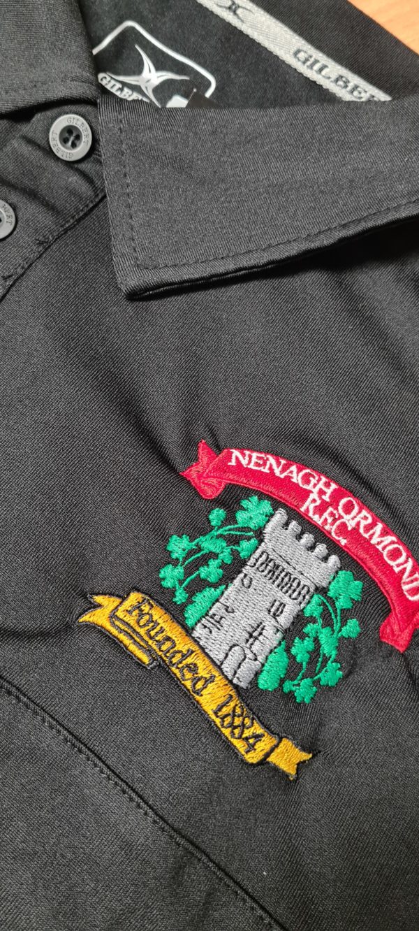 Gilbert Nenagh Ormond RFC Photon Polo Shirt Black/Black Club Crested (Adults)
