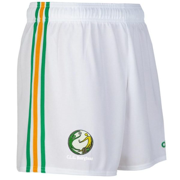 Burgess GAA Mourne Shorts White/Green/Amber Crested (Adults/Kids)