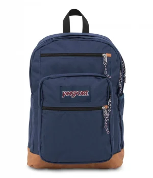 Jansport Cool Student 34L Leather Trip Backpack School Bag Rucksack (Navy)