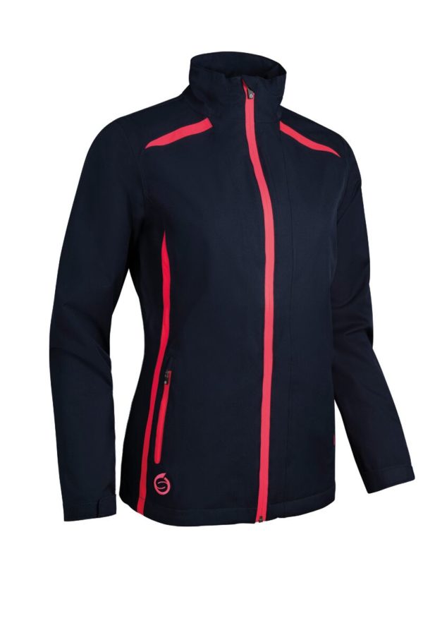 Sunderland s.Killy Zip Front Lightweight Paneled Waterproof Golf Jacket  Navy Tropics Pink (Ladies)