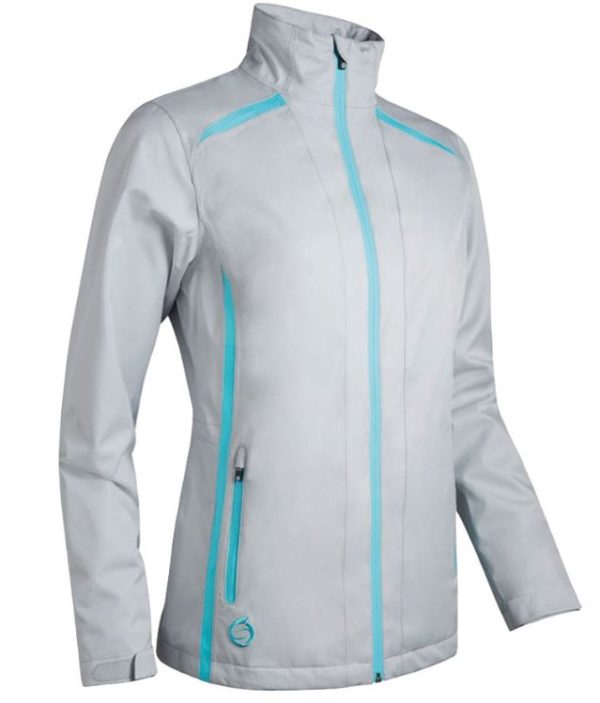 Sunderland s.Killy Zip Front Lightweight Panelled Waterproof Golf Jacket  Silver/Aqua    (Ladies)
