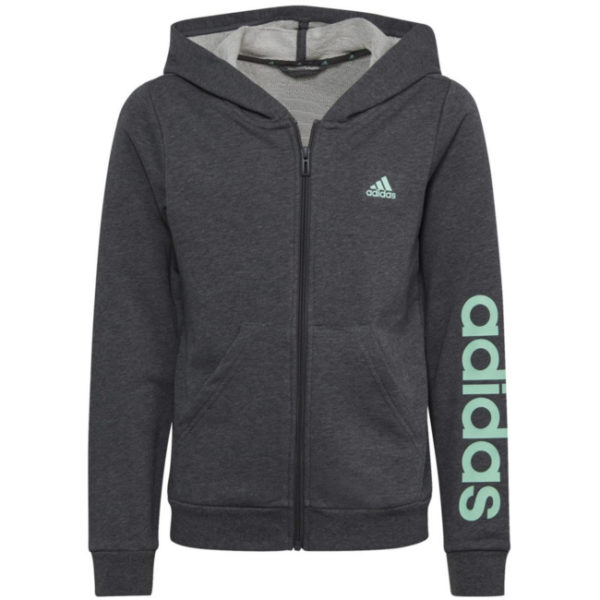 adidas Full Zip Hooded Top Grey Green (Girls)