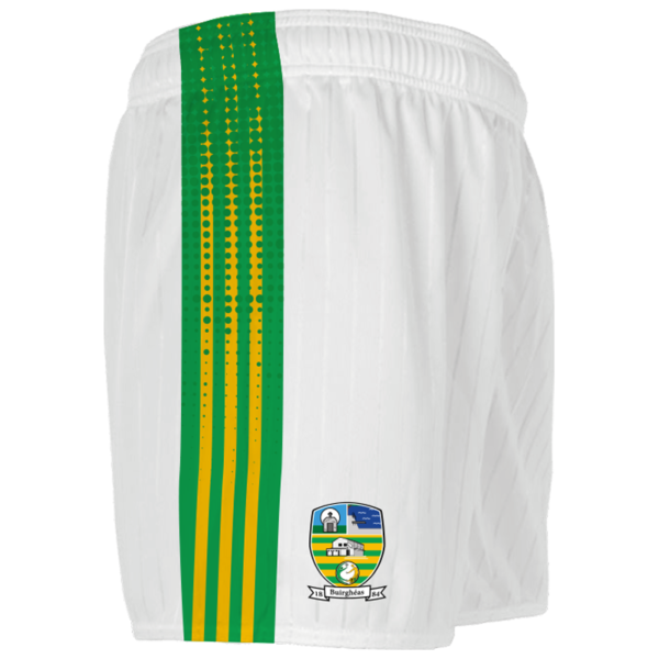 Burgess GAA PRINTED Mourne Shorts White/Green/Amber Crested (Adults/Kids)