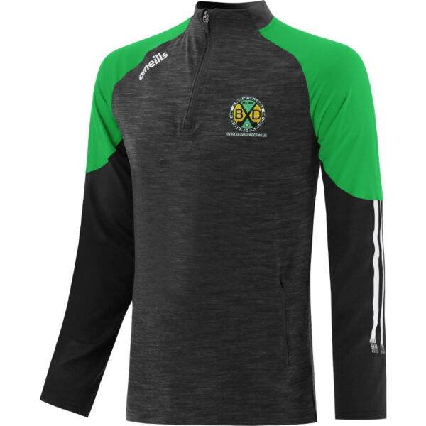 Burgess Duharra Camogie Club  O'Neills Oslo Half Zip Top Mel Tonal Black / Emerald / White (Kids / Adults)