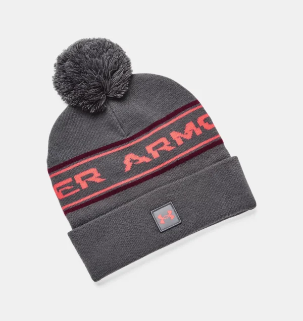 Under Armour UA Halftime Pom Beanie (Pitch Gray / Dark Maroon)