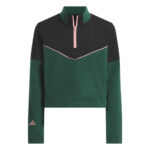 adidas Golf Quarter Zip Fleece Crop Top  Green Pink Black (Kid's) - Image 2