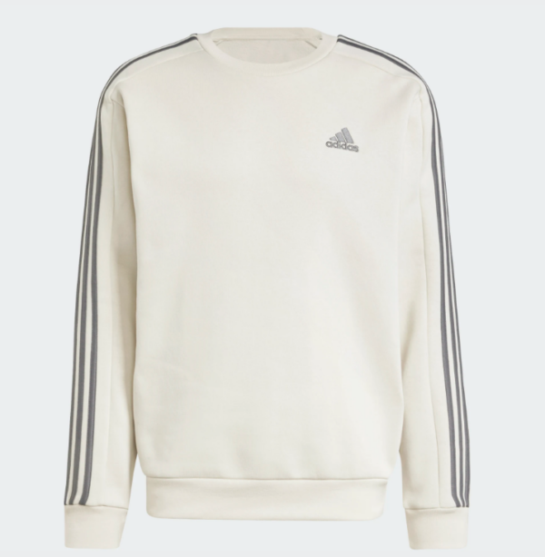 adidas Essentials Fleece 3-Stripes Crew Sweatshirt Aluminum Cream (Men’s)