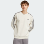 adidas Essentials Fleece 3-Stripes Crew Sweatshirt Aluminum Cream (Men’s) - Image 3