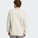 adidas Essentials Fleece 3-Stripes Crew Sweatshirt Aluminum Cream (Men’s) - Image 4