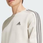 adidas Essentials Fleece 3-Stripes Crew Sweatshirt Aluminum Cream (Men’s) - Image 5