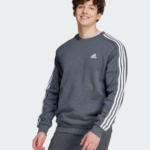 adidas Essentials Fleece 3-Stripes Crew Sweatshirt Grey (Men’s) - Image 3