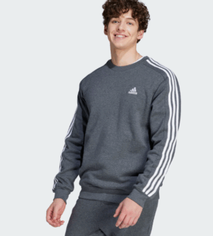 adidas Essentials Fleece 3-Stripes Crew Sweatshirt Grey (Men’s)