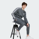 adidas Essentials Fleece 3-Stripes Crew Sweatshirt Grey (Men’s) - Image 4