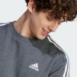 adidas Essentials Fleece 3-Stripes Crew Sweatshirt Grey (Men’s) - Image 5