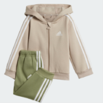 adidas Essentials 3-Stripes Full Zip Fleece Infant Tracksuit (Beige/Green | Red/Black/White) (Infant / Kids) - Image 9