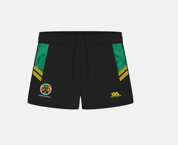 Burgess Duharra Camogie Printed Shorts Black/Green/Amber (Kids/Adults)