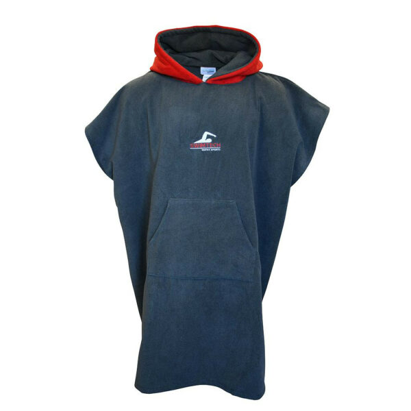 SwimTech Microfibre Hooded Poncho Towel Grey/Red (Adults/Junior)