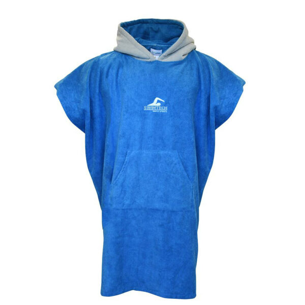 SwimTech Microfibre Hooded Poncho Towel Blue/Grey (Adults/Junior)
