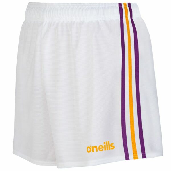 O'Neills GAA Mourne Shorts White Purple Amber (Kids Adults)