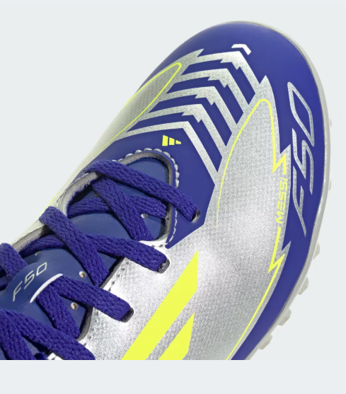 adidas F50 Club Messi Football Turf Shoe Blue Silver (Kids) - Image 2
