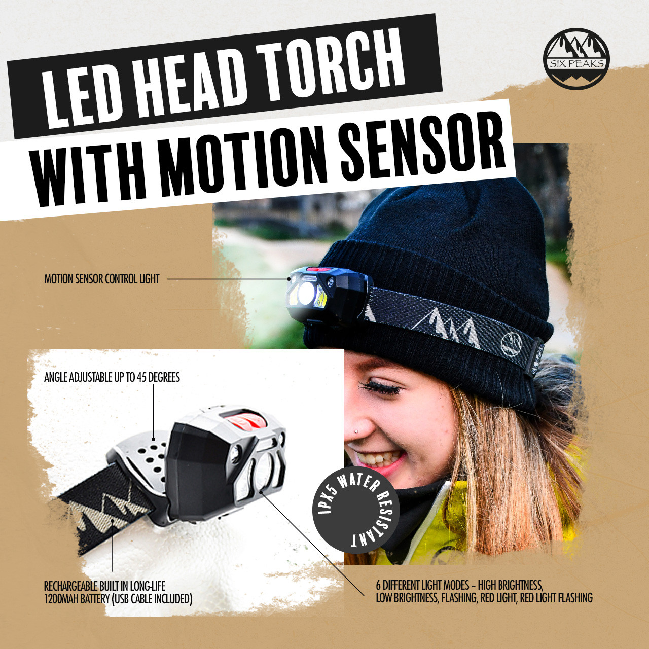 Six Peaks LED Head torch with Motion Sensor - Image 5
