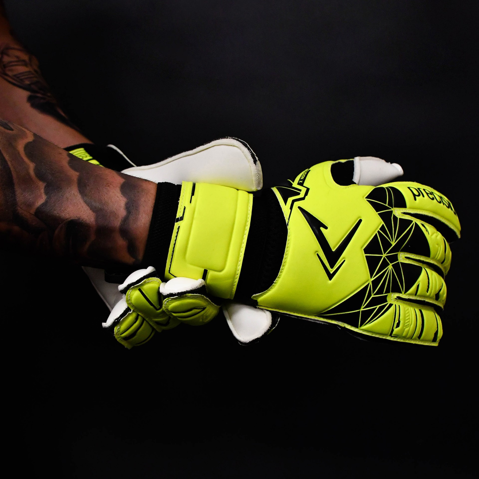 Precision Fusion X Flat Cut Essential Goalkeeper Gloves Yellow Black - Image 4