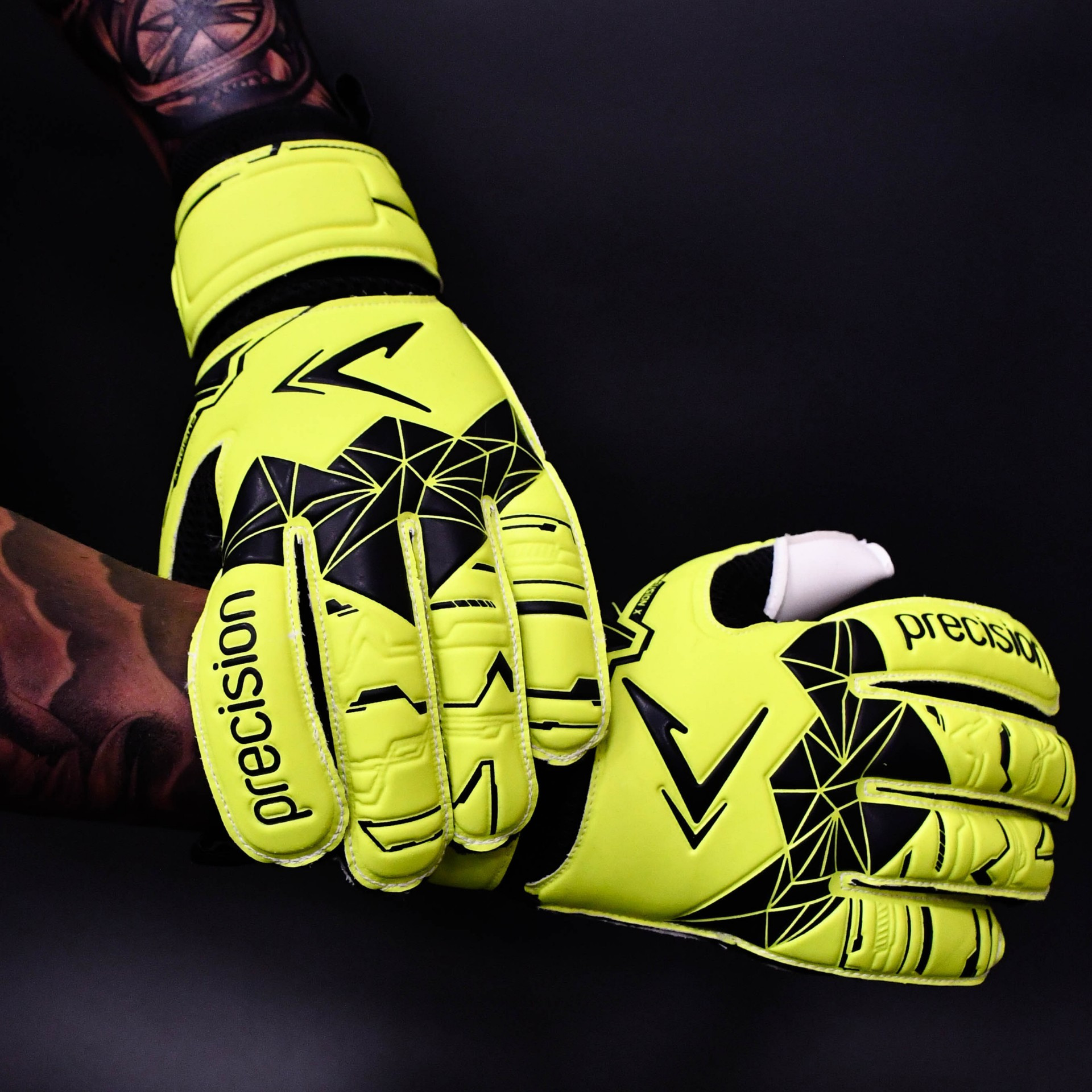 Precision Fusion X Flat Cut Essential Goalkeeper Gloves Yellow Black - Image 5