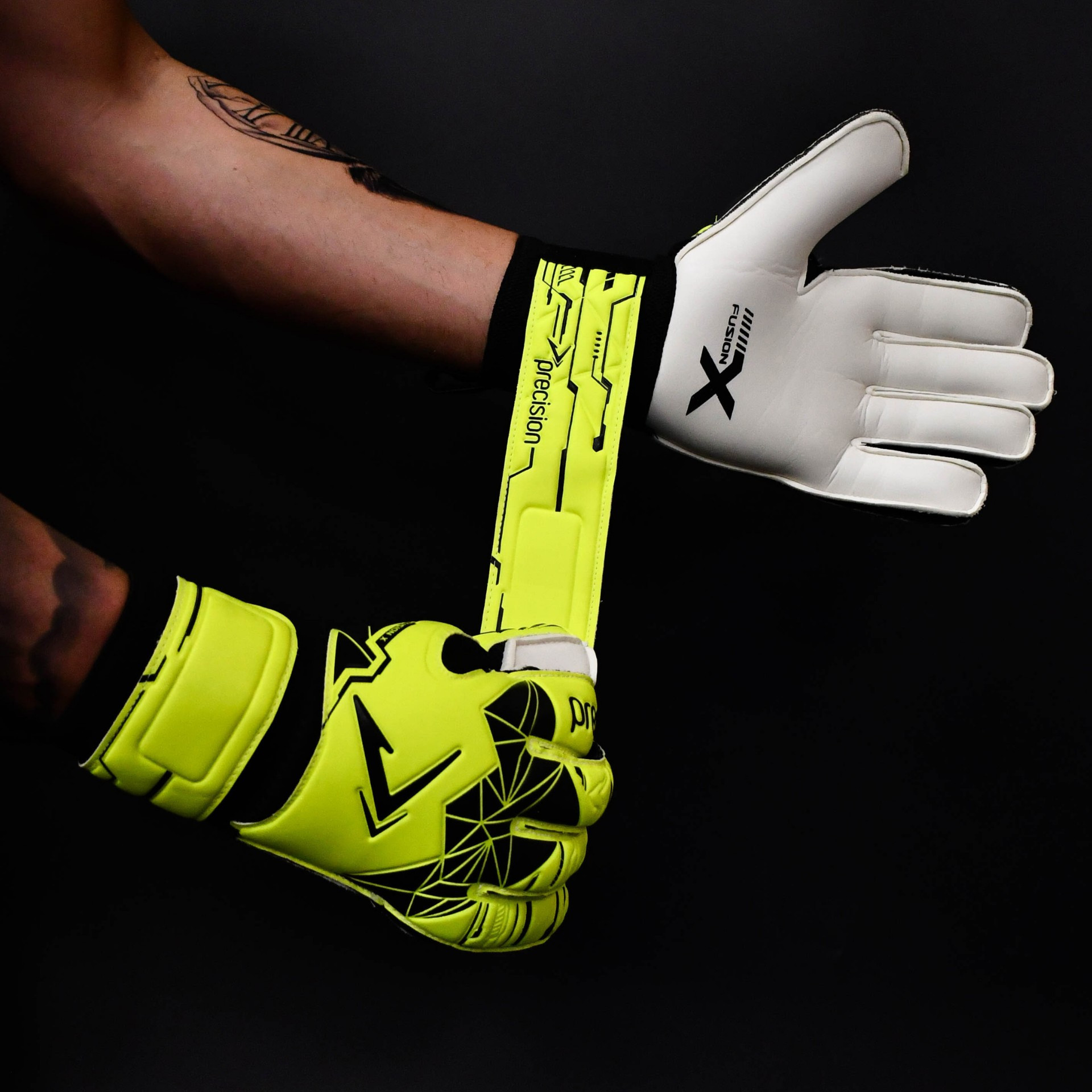 Precision Fusion X Flat Cut Essential Goalkeeper Gloves Yellow Black - Image 6