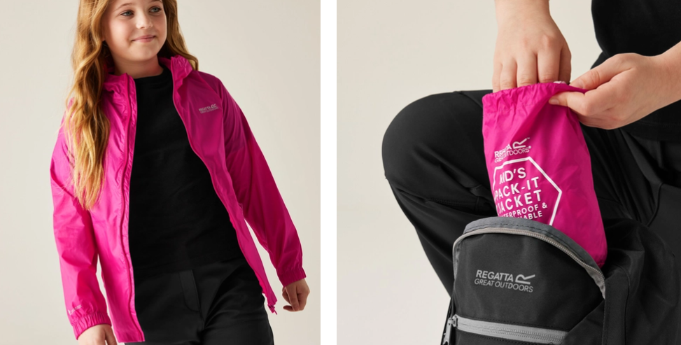Regatta  Pack It  II Waterproof Packaway  Jacket  Pink (Kids) - Image 5