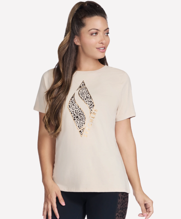 Skechers Diamond Cheetah Short Sleeve Tee Natural Cream (Women's) - Image 4