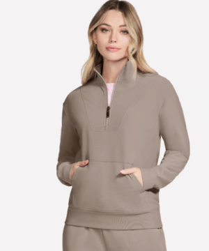 SKECHERS GO LUXE Rib 1/4 Zip Top Taupe (Women's)