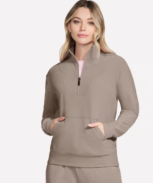 SKECHERS GO LUXE Rib 1/4 Zip Top Taupe (Women's) - Image 4