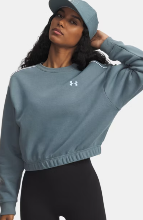 Under Armour UA Rival Fleece Pipe Crew Sweatshirt |Jasper Blue (Women's) - Image 6