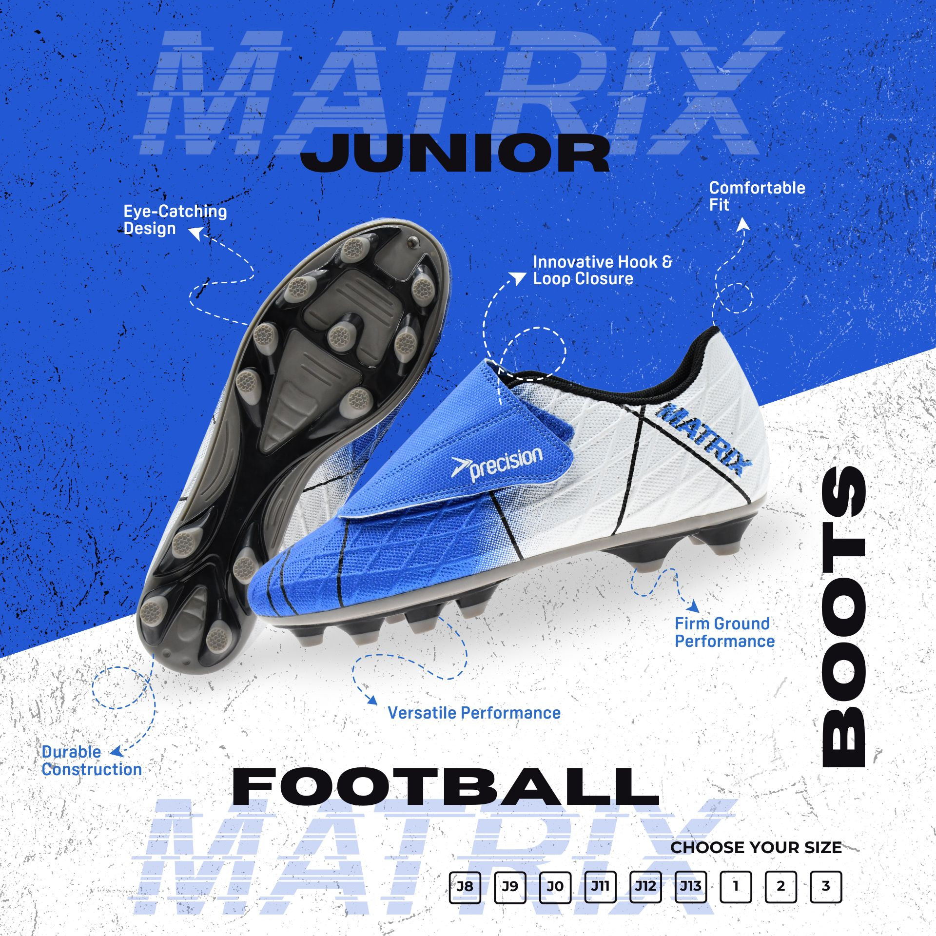 Precision Matrix Firm Ground Football Boots Blue/Black/ (Kids) - Image 2