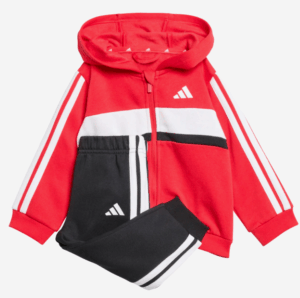 adidas Essentials Tiberio 3 Stripe Infant Tracksuit | Red/Black/white (Infants/Kids)