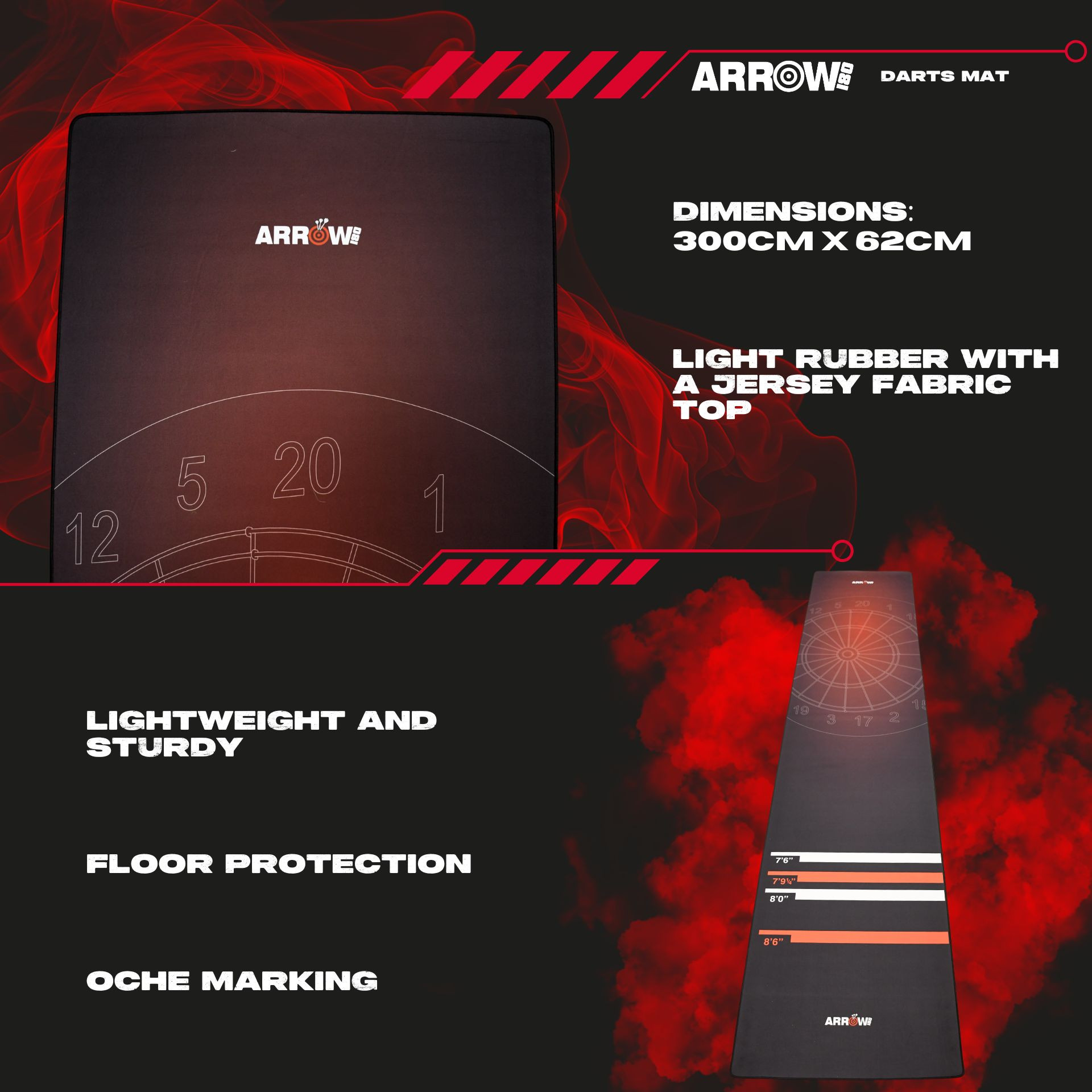 Arrow 180 Darts Mat Rubber 300 cm x 62 cm - Image 7
