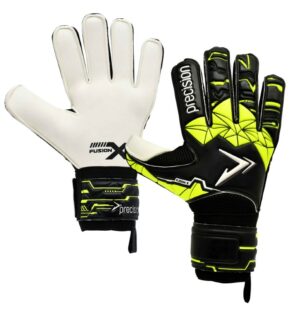 Precision Junior Fusion X Flat Cut Finger Protect Goalkeeper Gloves (Kids/Adults)-BLACK