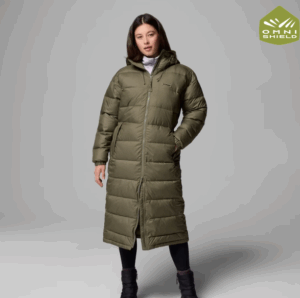 Columbia Pike Lake™ III Long Hooded Puffer Jacket | Stone Green (Women's)