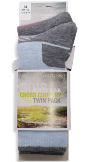 Silverpoint Merino Wool Cross Country Sock | Twin pack Pink/Blue (Adults)