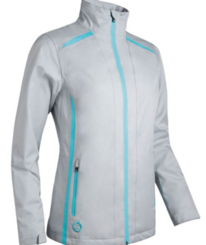 Sunderland s.Killy Zip Front Lightweight Panelled Waterproof Golf Jacket Silver/Aqua (Women's)