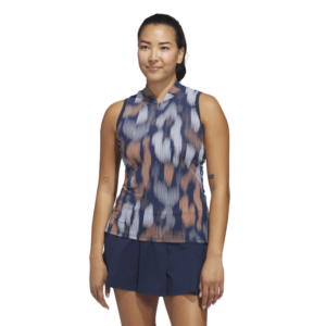 adidas Ultimate 365 Tour Printed Sleeveless Golf Zip Fastening Polo Shirt | Navy Printed (Women's)