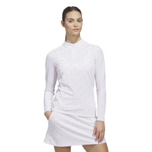 adidas ULTIMATE365 AOP Golf MOCK Quarter Zip Polo Shirt | White/Blush Pink (Women's)